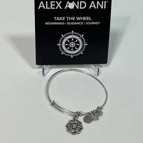 Alex and Ani silver Take the Wheel Charm Bangle Bracelet - Picture 1 of 5